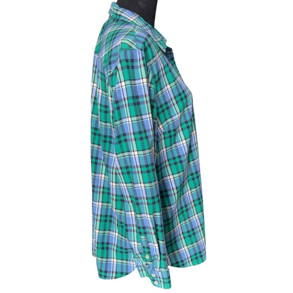 Talbots Button Up Shirt Womens Size XL Green Plaid Tartan Blouse Top - Picture 2 of 10